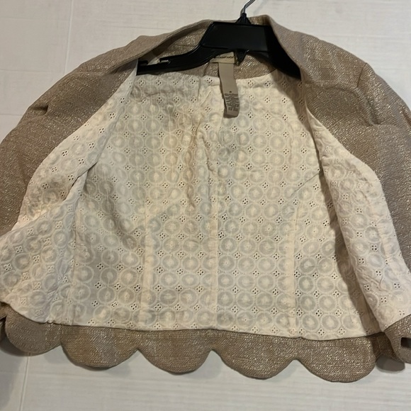 Anthropology Elevenses-6-beige,office siren,Metallic Scallop,crop, blazer/jacket - Picture 5 of 13